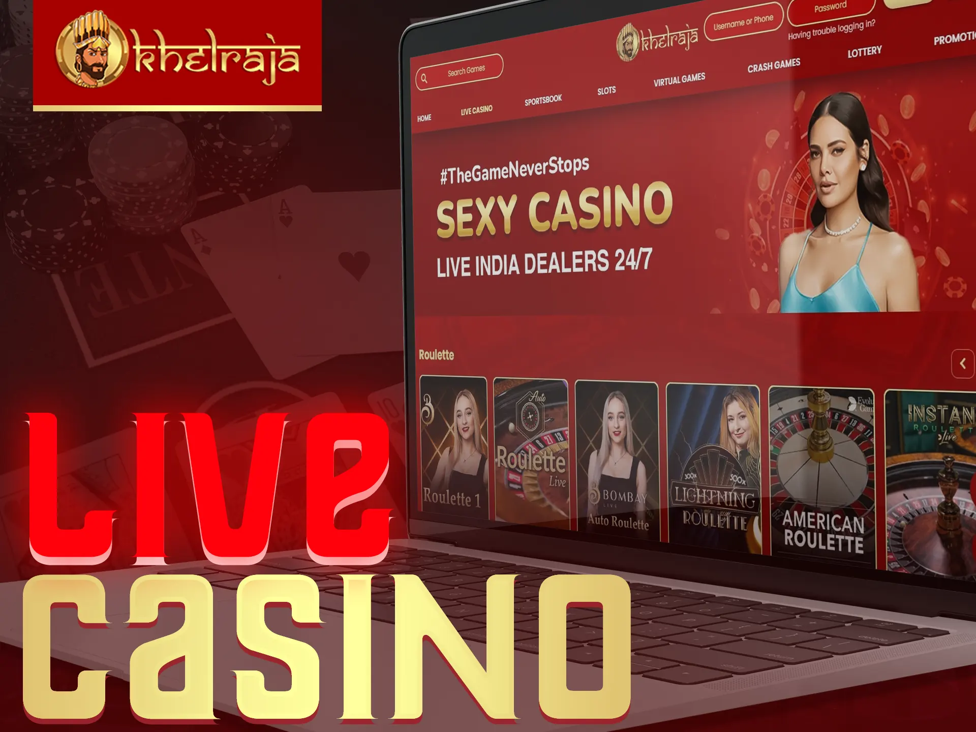 Khelraja's Live Casino offers immersive gaming with bonuses.