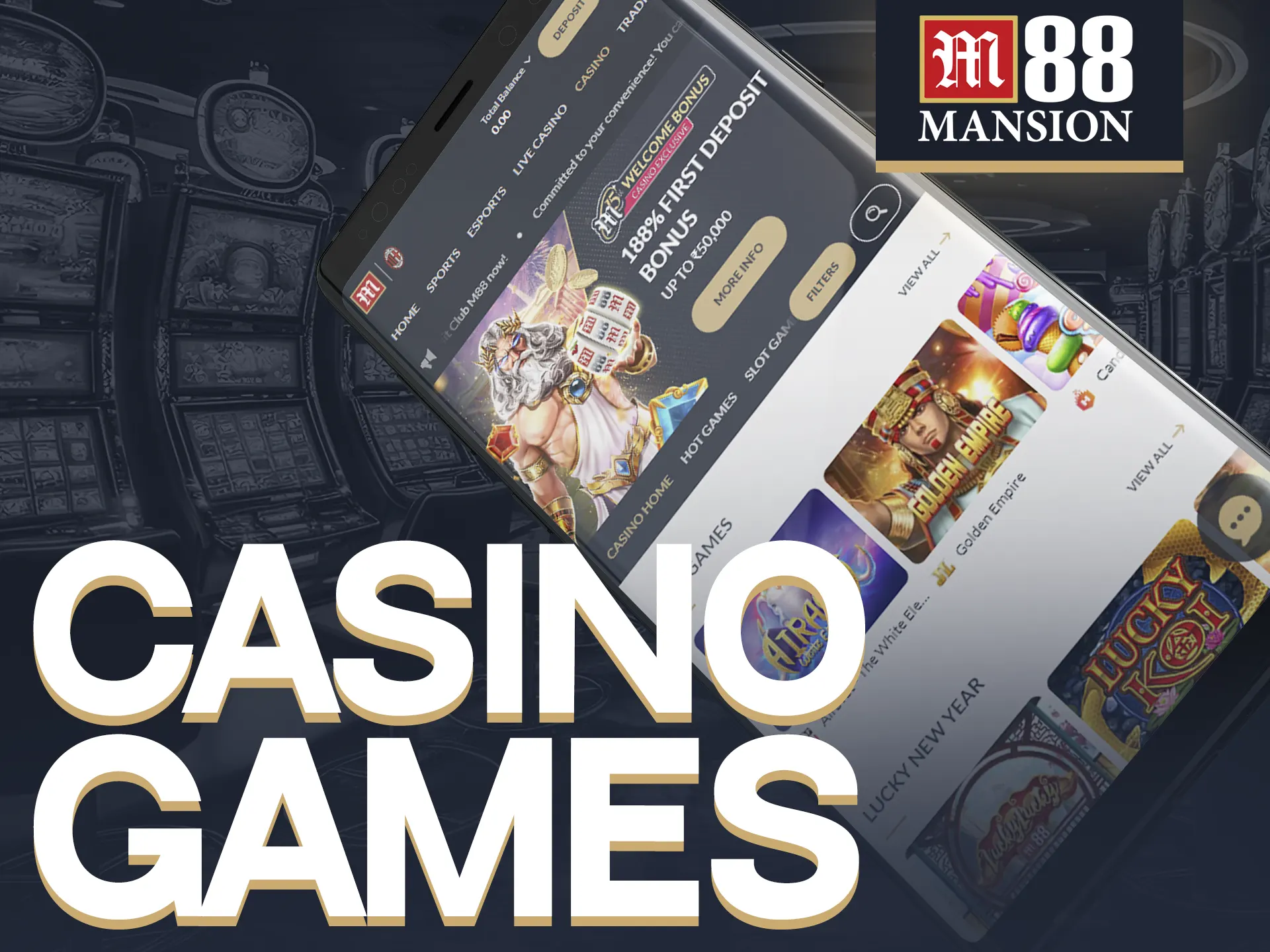 M88's app features popular casino games.