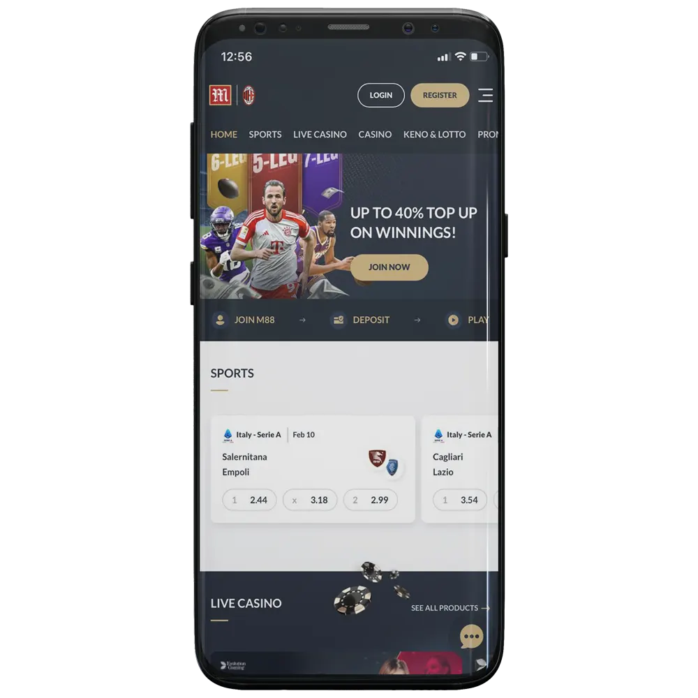 Play online casino and bet on sports with M88 App.