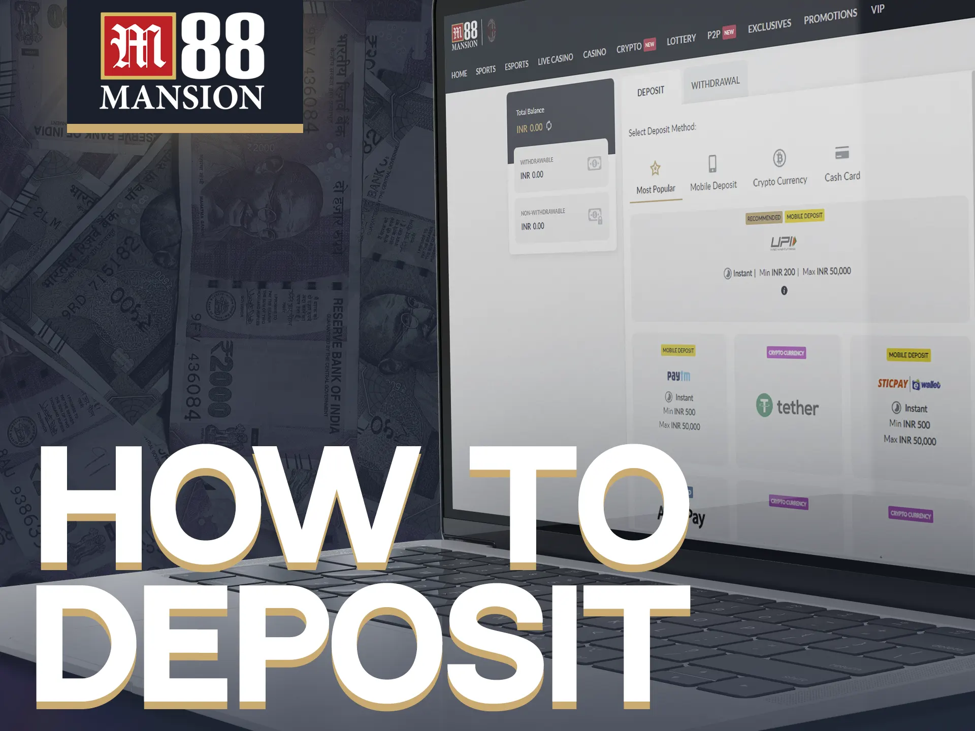 Deposit money on M88 for gaming access.