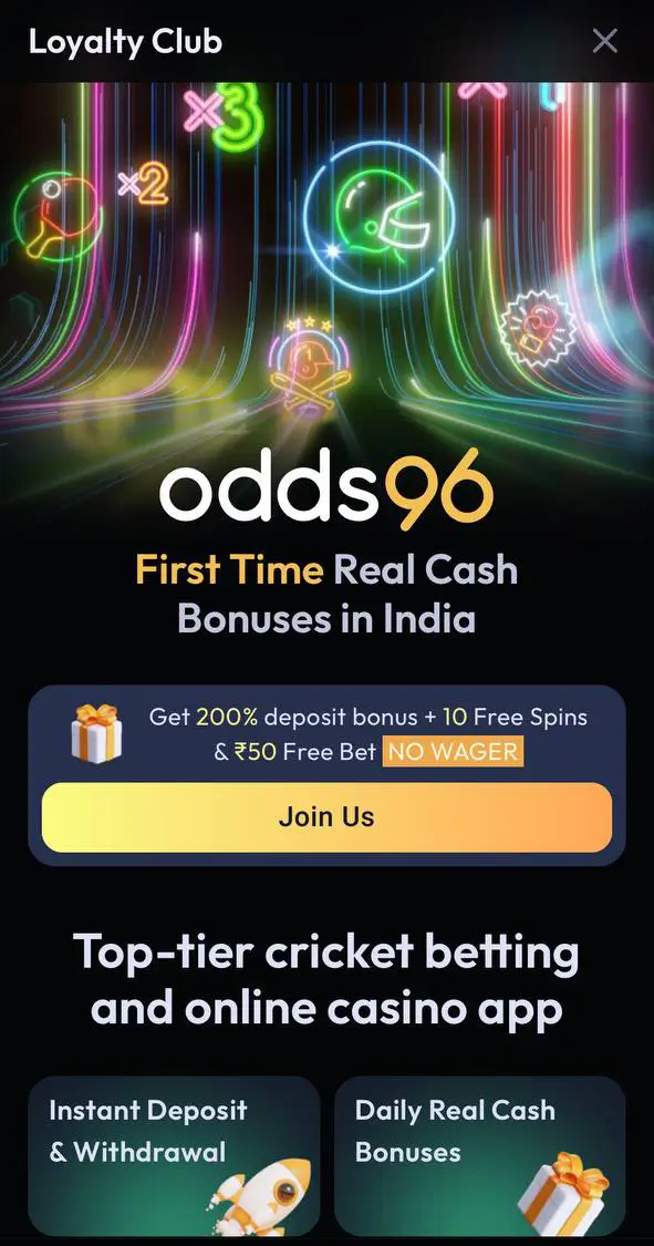 Odds96 casino bonuses and promotions.