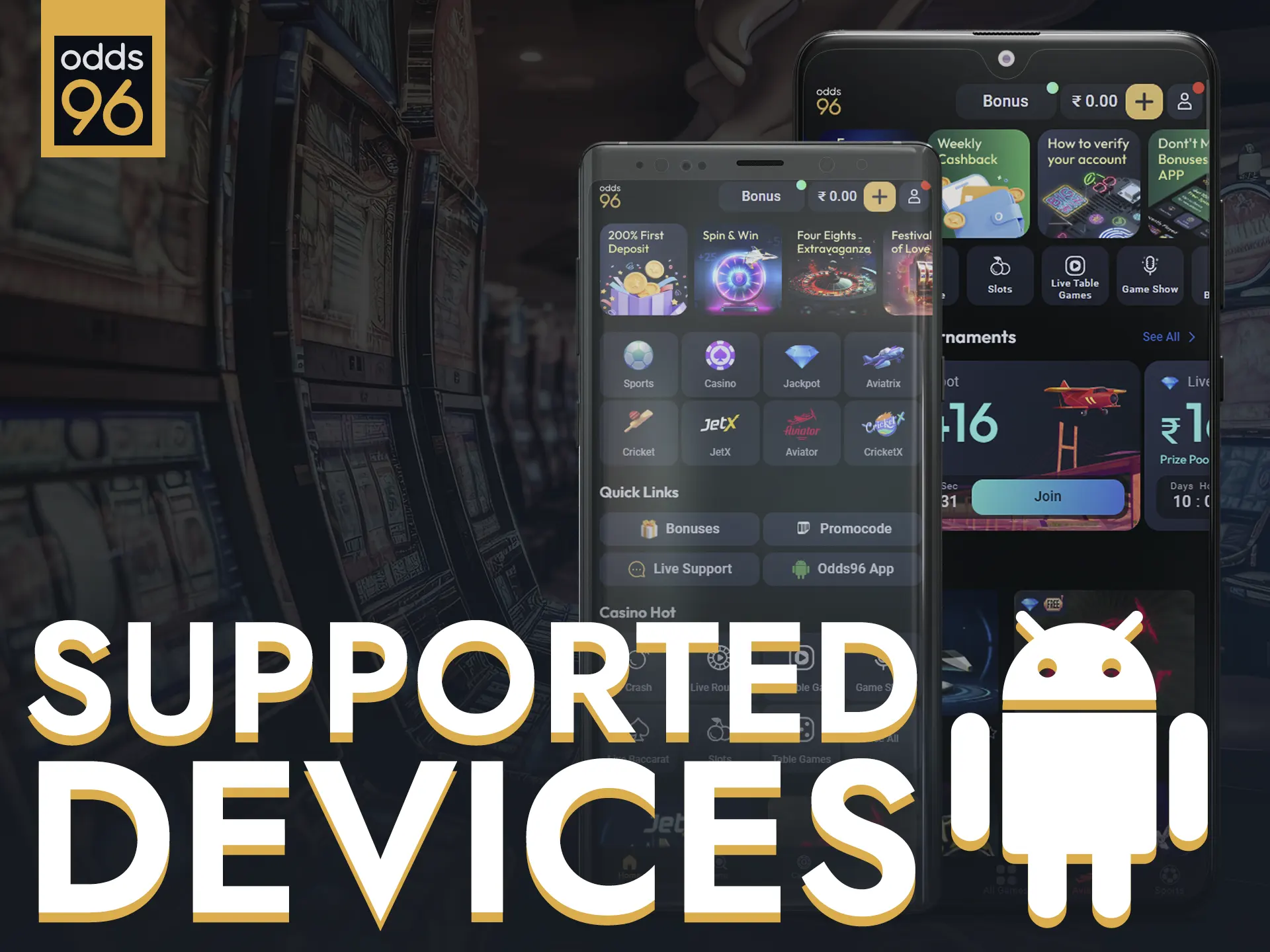 The Odds96 app is compatible with various Android models.