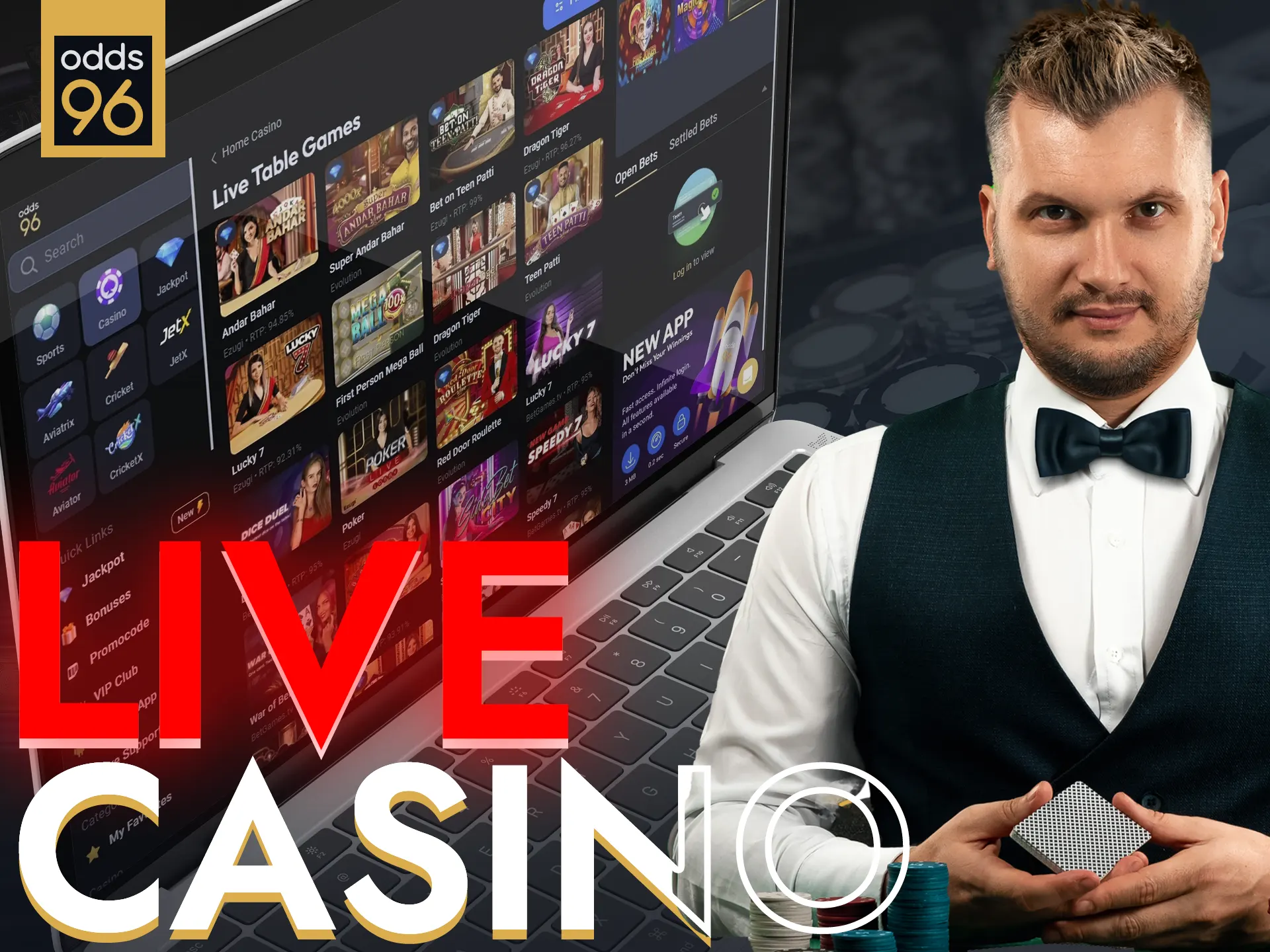 Odds96 features interactive live casino games with real dealers.